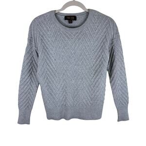 Truth By Republic Gray Plush Long‎ Sleeve Crew Neck Chevron Pullover Sweater XS
